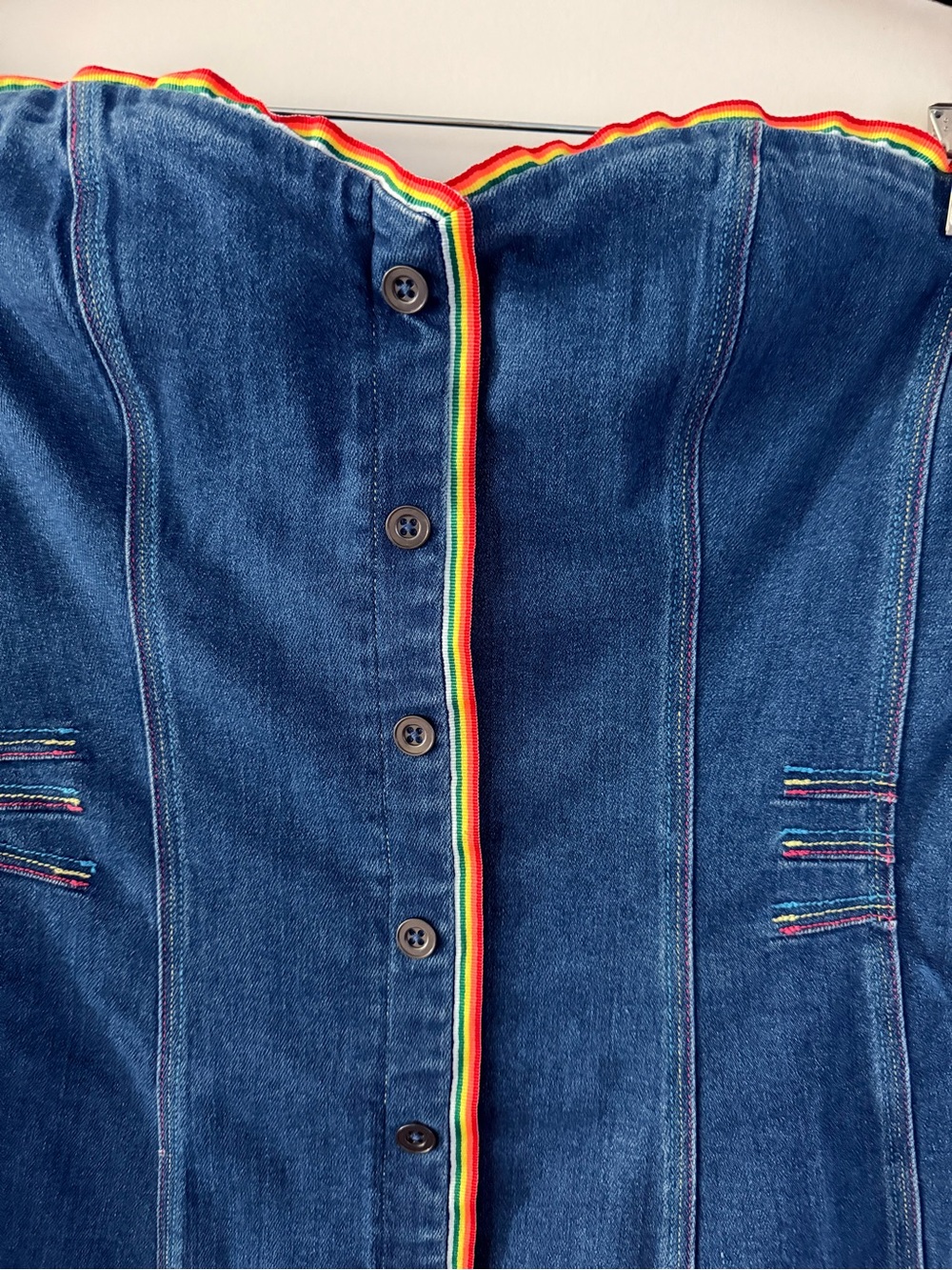 Anthropologie Pilcro Pilcro Strapless Button-Front Denim Mini Dress (Sz Large) - Picture 6 of 7